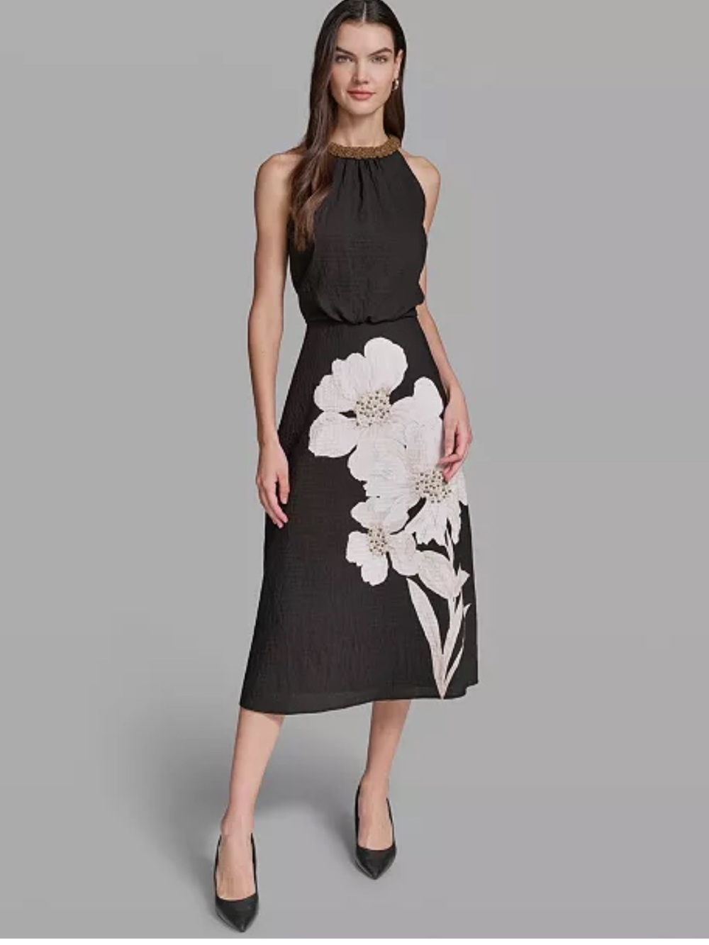 NWT Karl Lagerfeld Halter Neck Embellished Floral Print Dress Size 2